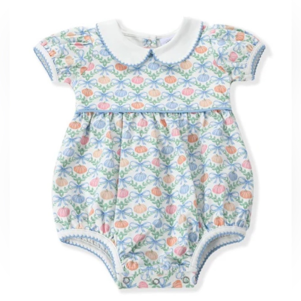 Swoon Baby 6 month Pumpkin Floral Baby Romper with Peter Pan Collar